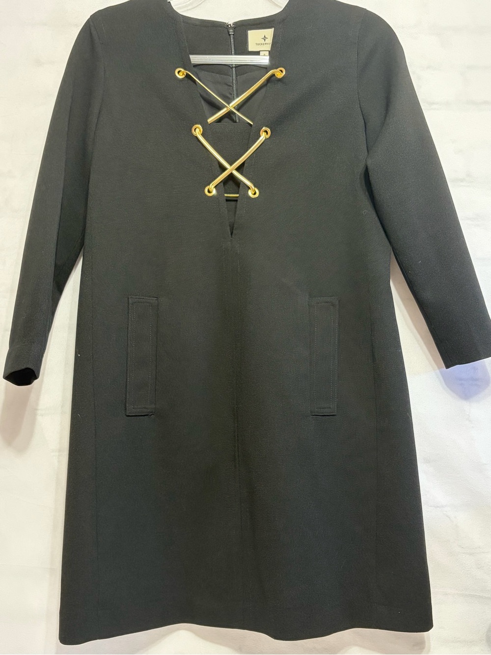 Tuckernuck Women's Gold Tie Front Black Brigitte Mini Dress Size Small